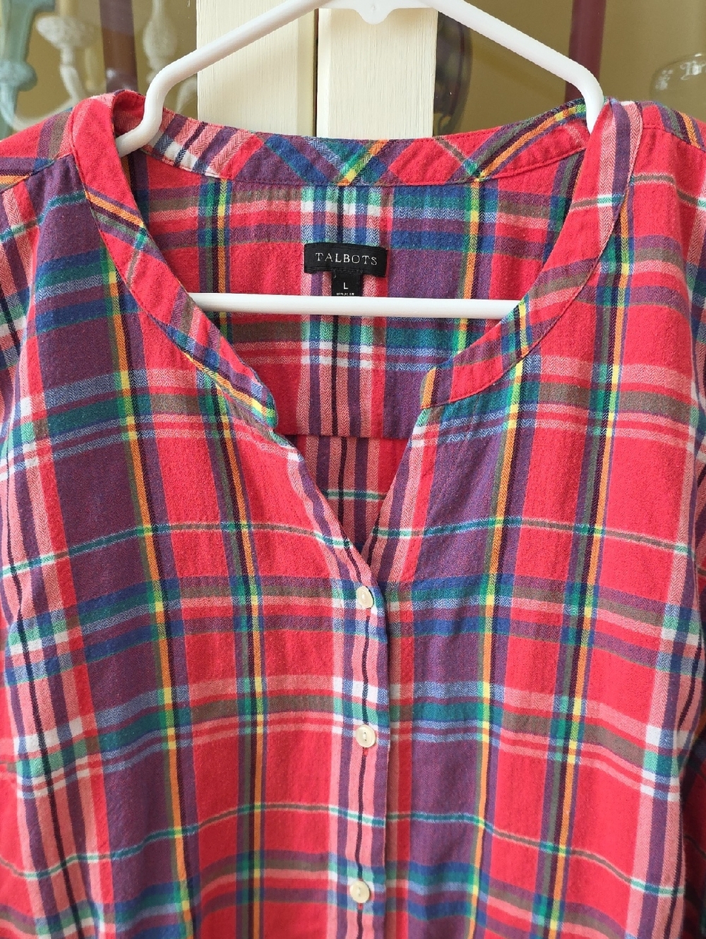 Talbots Pink and Purple Plaid Button-Front Tunic